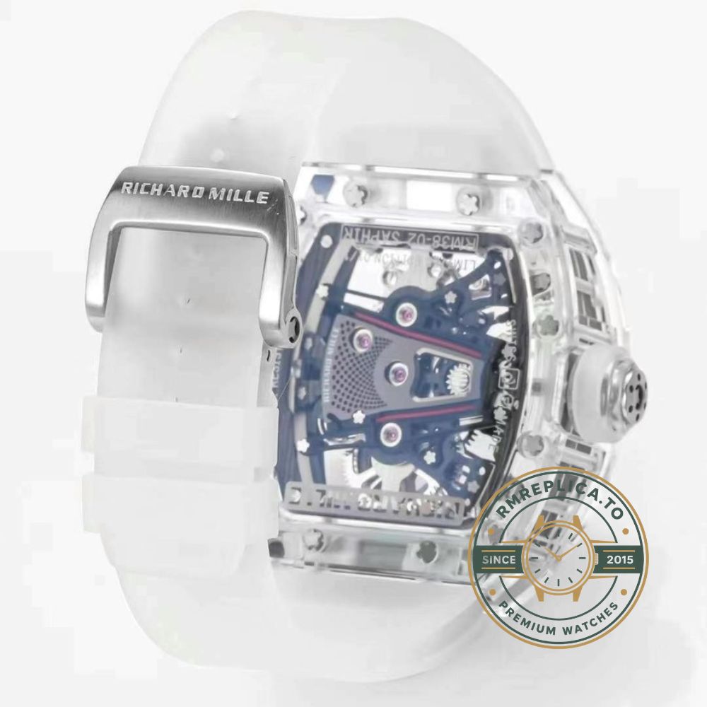 Richard Mille replicas RM 38-02 Bubba Watson caseback view showing transparent crystal back and tourbillon – richard mille replicas