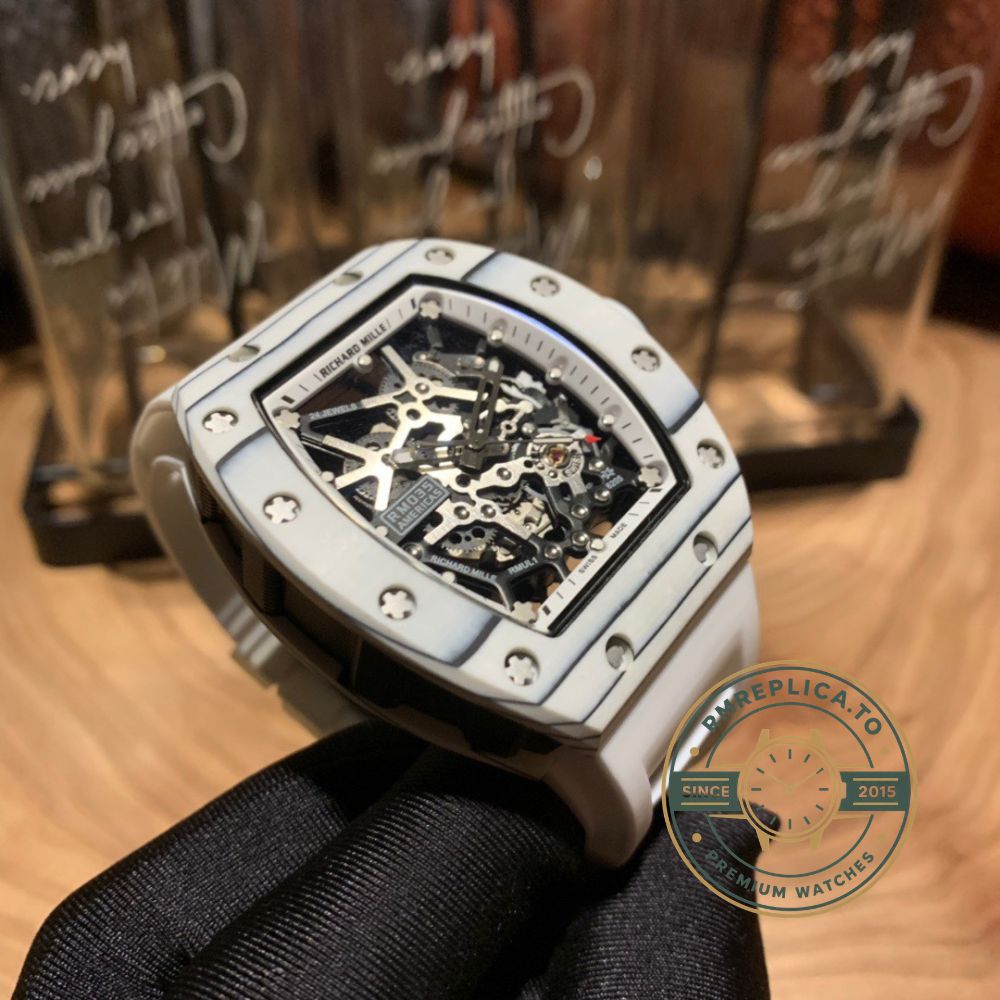 Imitation Richard Mille RM 035 Rafael Nadal Americas crown detail on carbon fiber and steel case – imitation richard mille