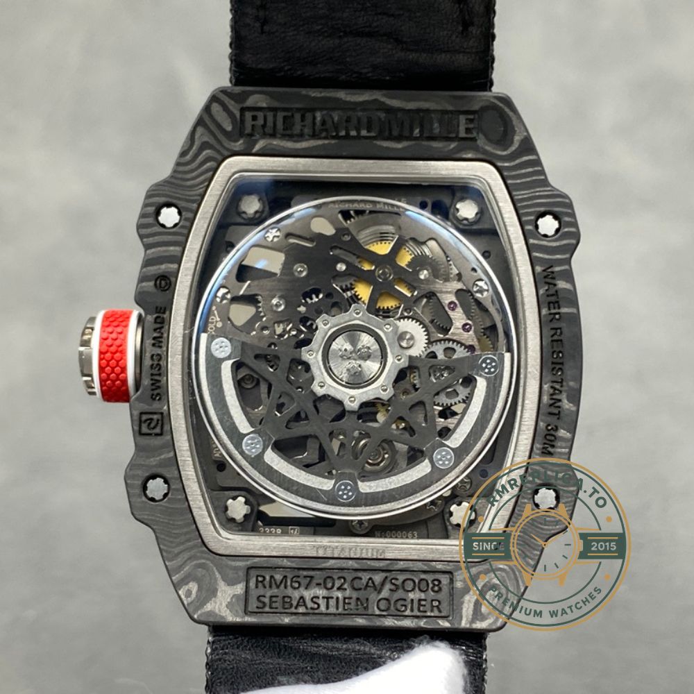 Replica Richard Mille watch RM67-02 V4 47mm black skeleton dial detail with blue sapphire – replica richard mille watch