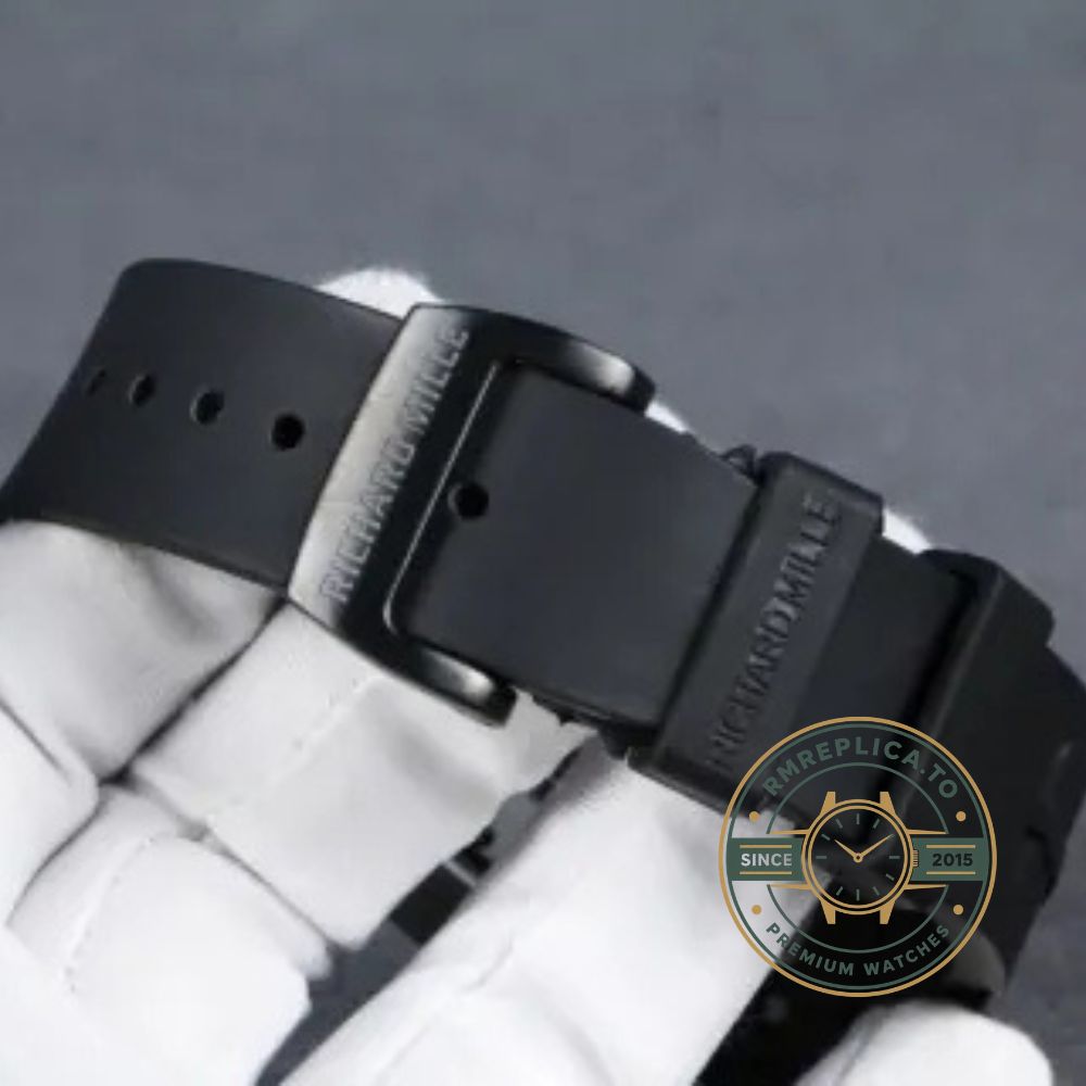 Fake Richard Mille RM 52-06 Mask Carbon TPT Tourbillon dial detail with CNC-machined mask bridge – fake richard mille