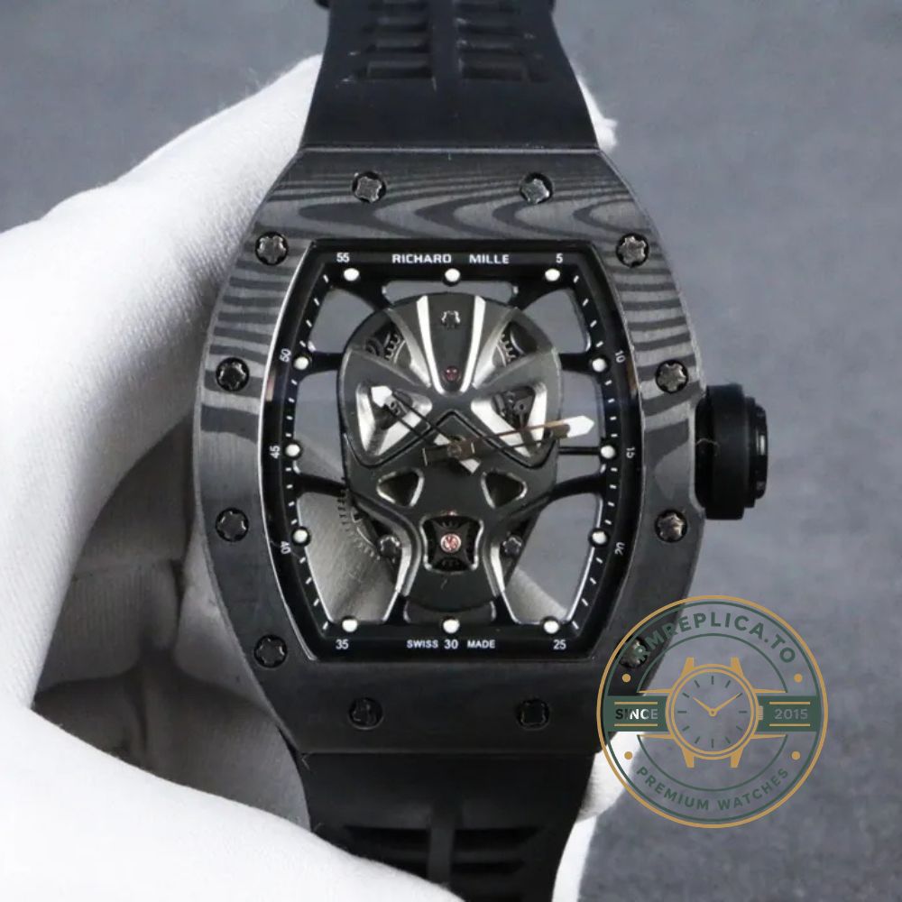 Replica Richard Mille watch RM 52-06 Mask Carbon TPT Tourbillon caseback movement view – replica richard mille watch
