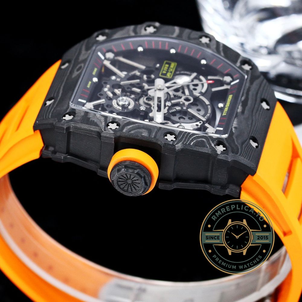 Best Richard Mille replica RM35-02 crown side detail NTPT carbon – richard mille replica for sale