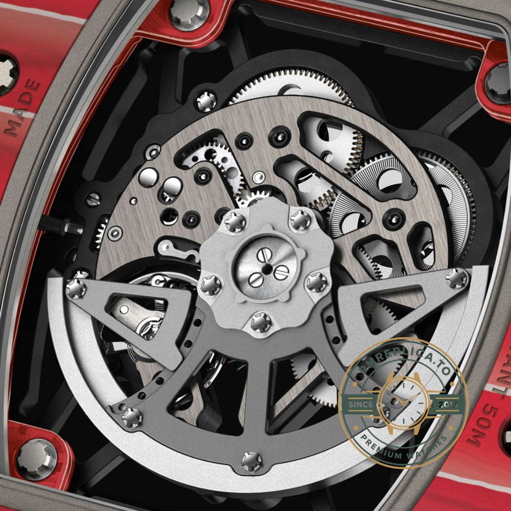 Best Richard Mille RM35-02 replica with red carbon case and yellow strap front view – richard mille replica