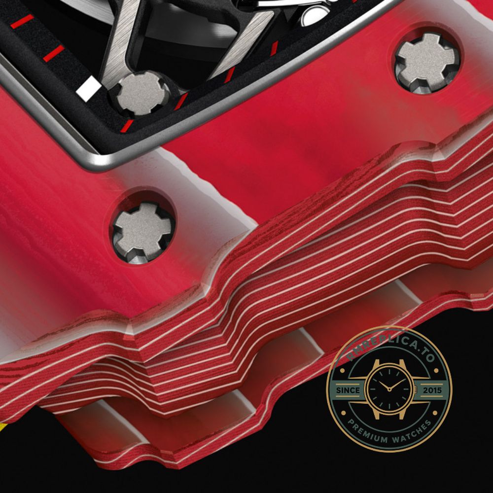 Richard Mille RM35-02 super clone angled view showing skeleton dial and yellow rubber strap – richard mille super clone