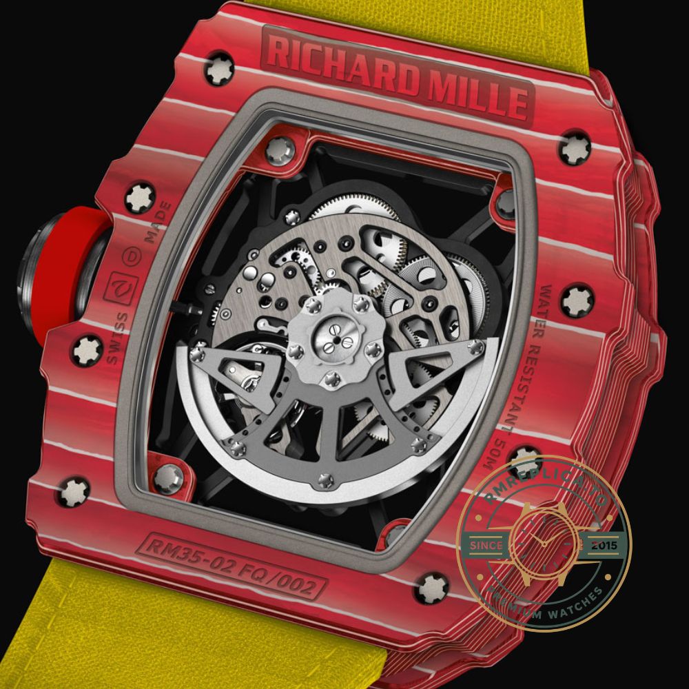 Best Richard Mille replica RM35-02 yellow rubber strap and buckle detail – best richard mille replica