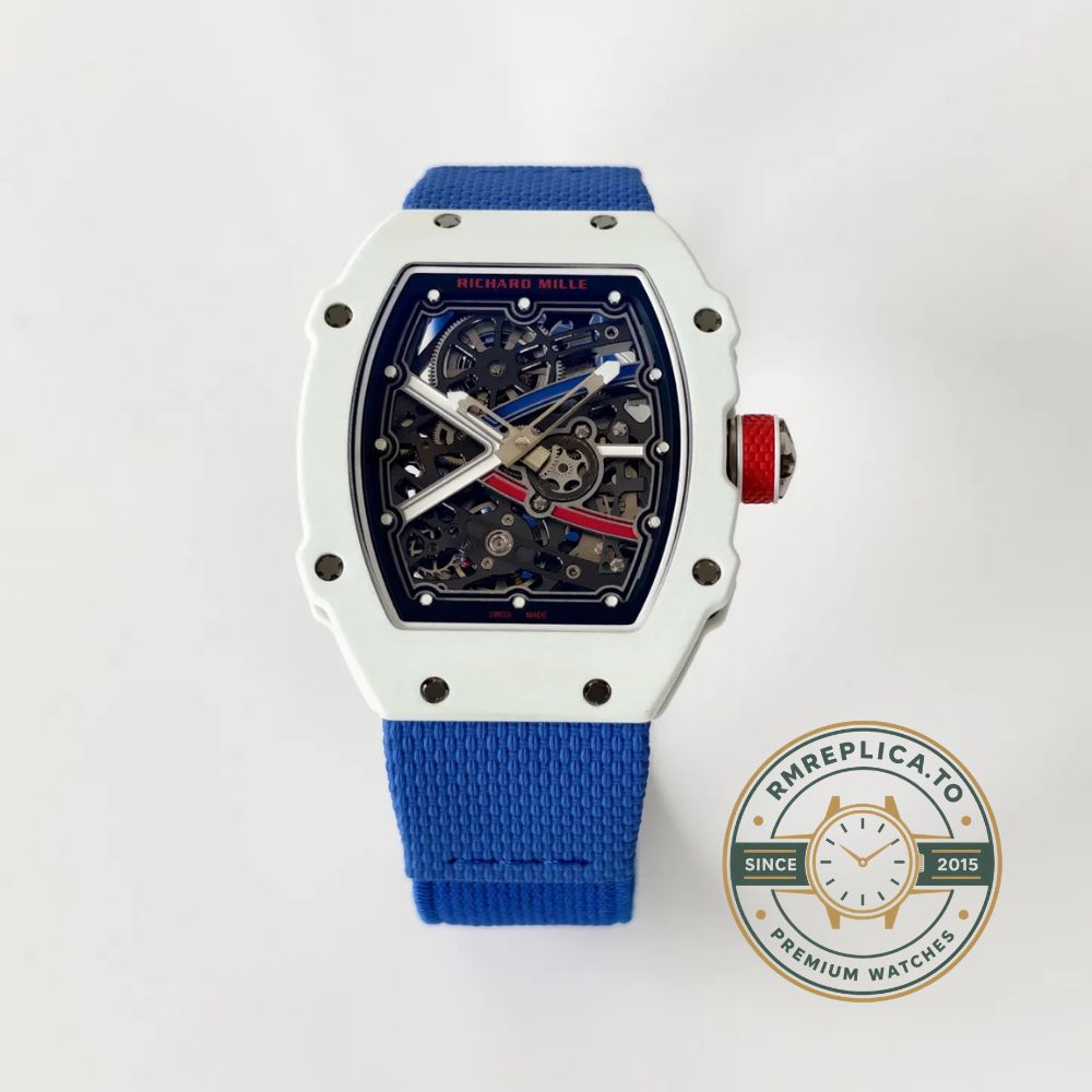 UMI Richard Mille RM 67-02 Alexis Pinturault White Quartz TPT Carbon Blue Strap Automatic Watch front view – richard mille super clone