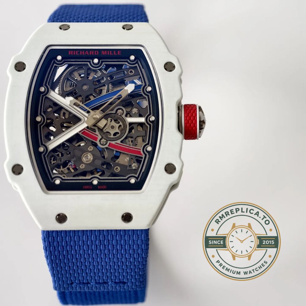UMI Richard Mille RM 67-02 Alexis Pinturault White Quartz TPT Carbon Blue Strap Automatic Watch side view 1 – fake richard mille