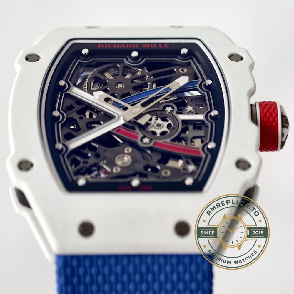 UMI Richard Mille RM 67-02 Alexis Pinturault White Quartz TPT Carbon Blue Strap Automatic Watch side view 2 – replica richard mille watch