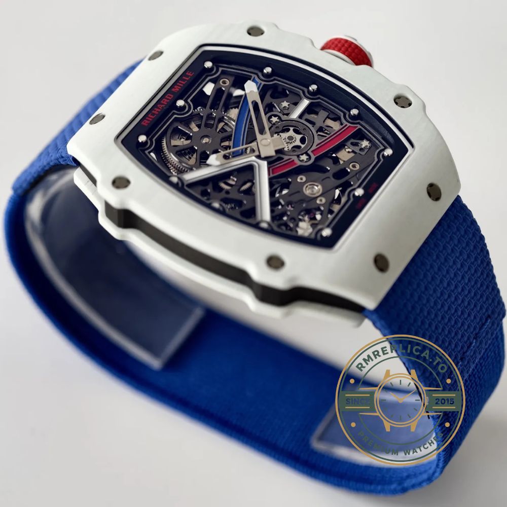 UMI Richard Mille RM 67-02 Alexis Pinturault White Quartz TPT Carbon Blue Strap Automatic Watch dial detail 2 – best richard mille replica