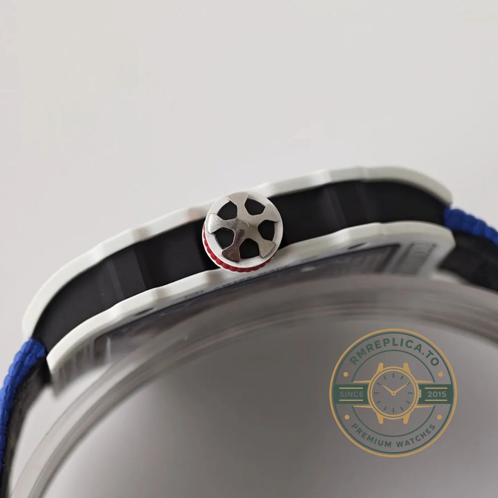 UMI Richard Mille RM 67-02 Alexis Pinturault White Quartz TPT Carbon Blue Strap Automatic Watch left view – imitation richard mille