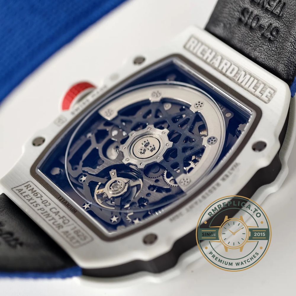 UMI Richard Mille RM 67-02 Alexis Pinturault White Quartz TPT Carbon Blue Strap Automatic Watch back view – richard mille swiss replicas