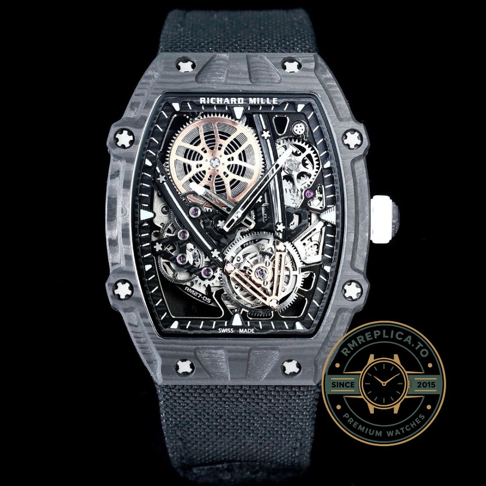 Richard Mille RM 27-05 Rafael Nadal Flying Super Clone front view with Carbon TPT B.4 case and skeleton dial – richard mille super clone