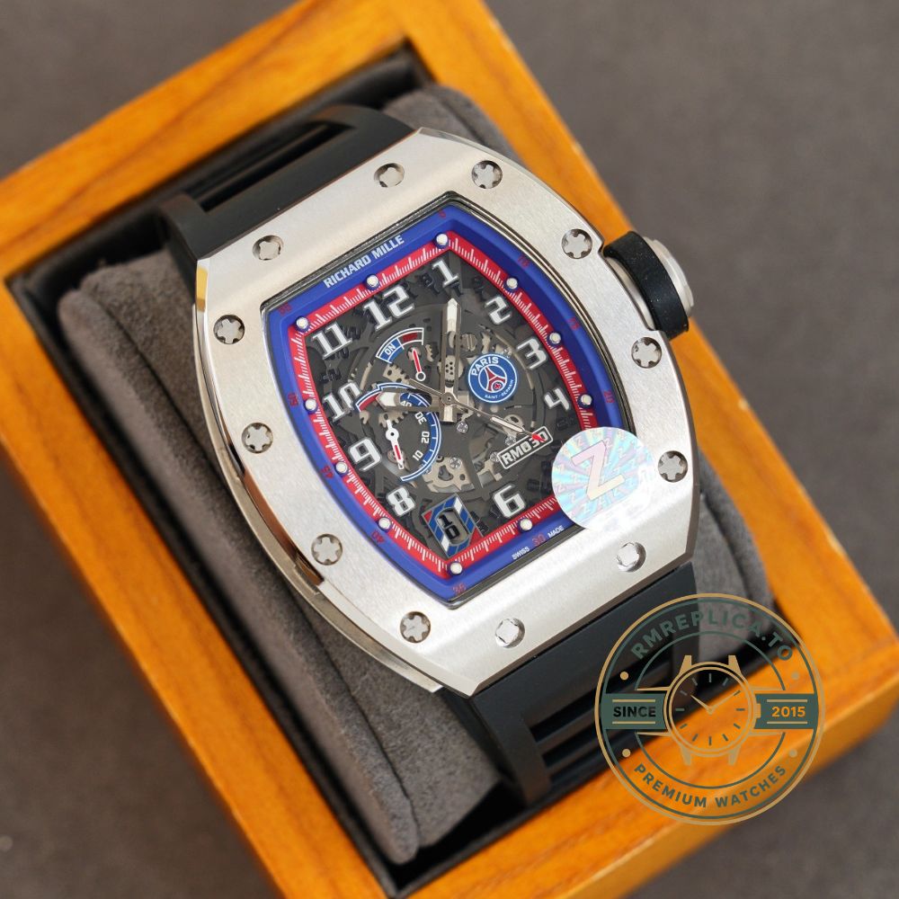 Best Richard Mille replica RM 030 PSG caseback view with exhibition back and automatic movement – best richard mille replica