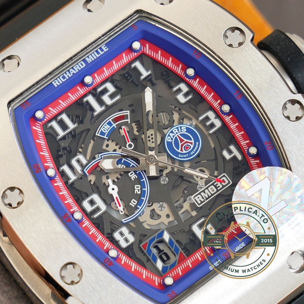 Richard Mille replicas RM 030 PSG crown detail on titanium case – richard mille replicas