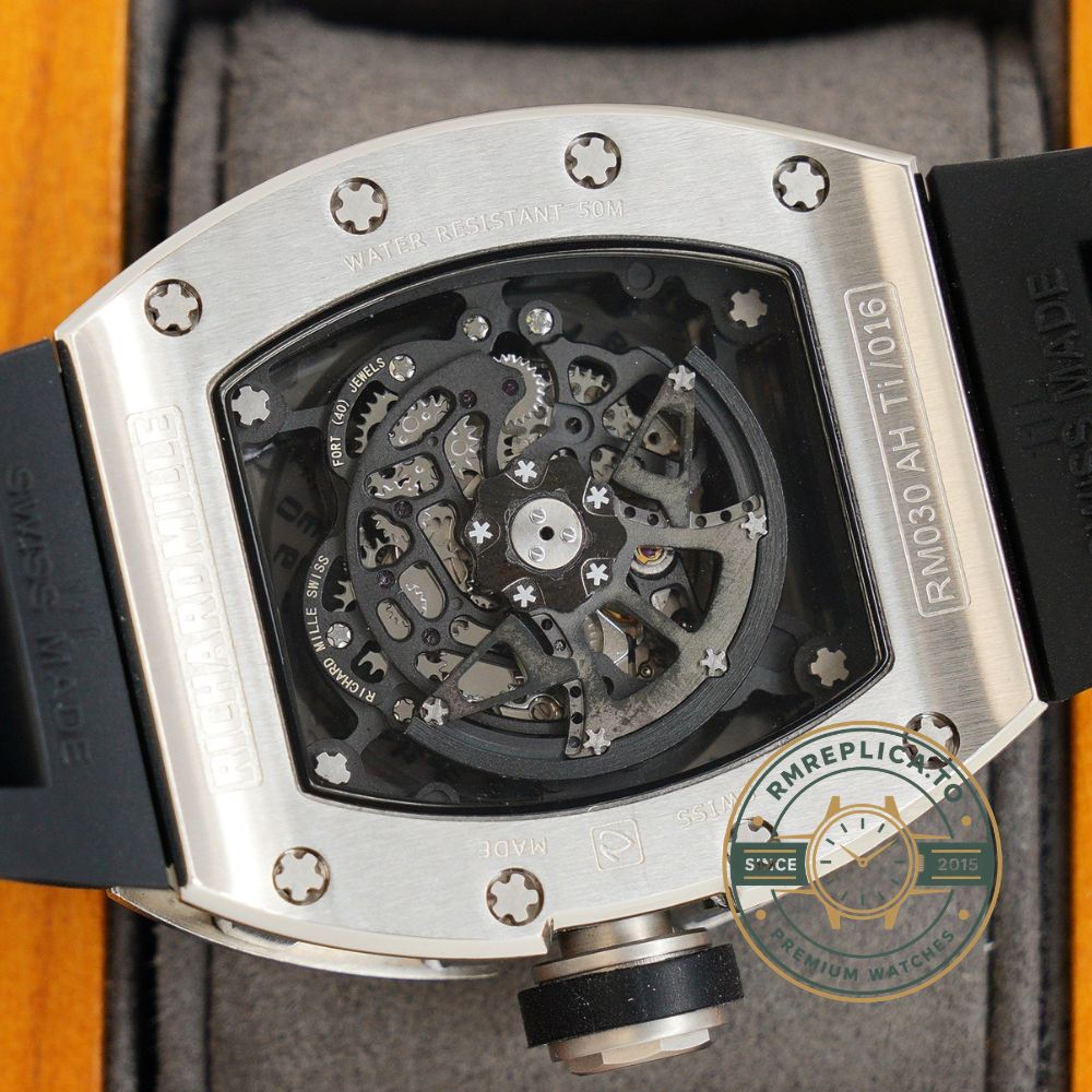 Richard Mille swiss replicas RM 030 PSG black rubber strap buckle detail – richard mille swiss replicas