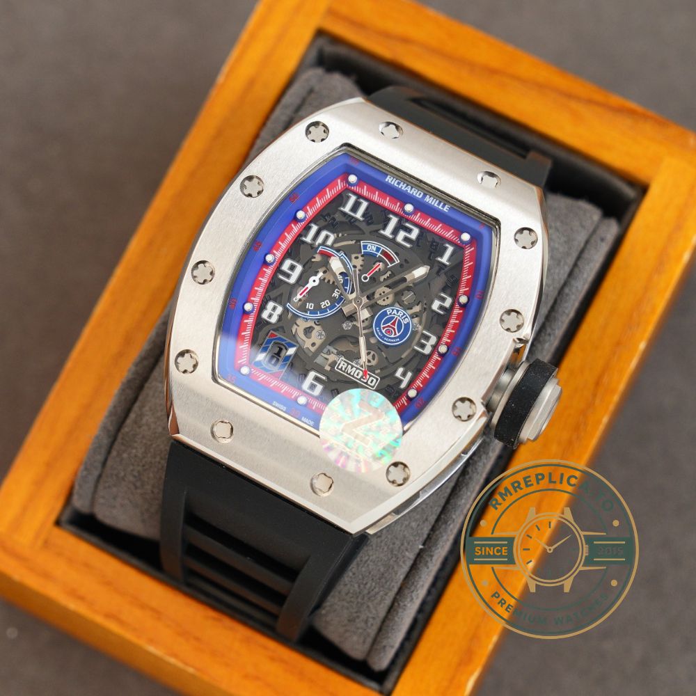 Replica Richard Mille watch RM 030 PSG movement detail with automatic movement and skeletonized mechanics – replica richard mille watch