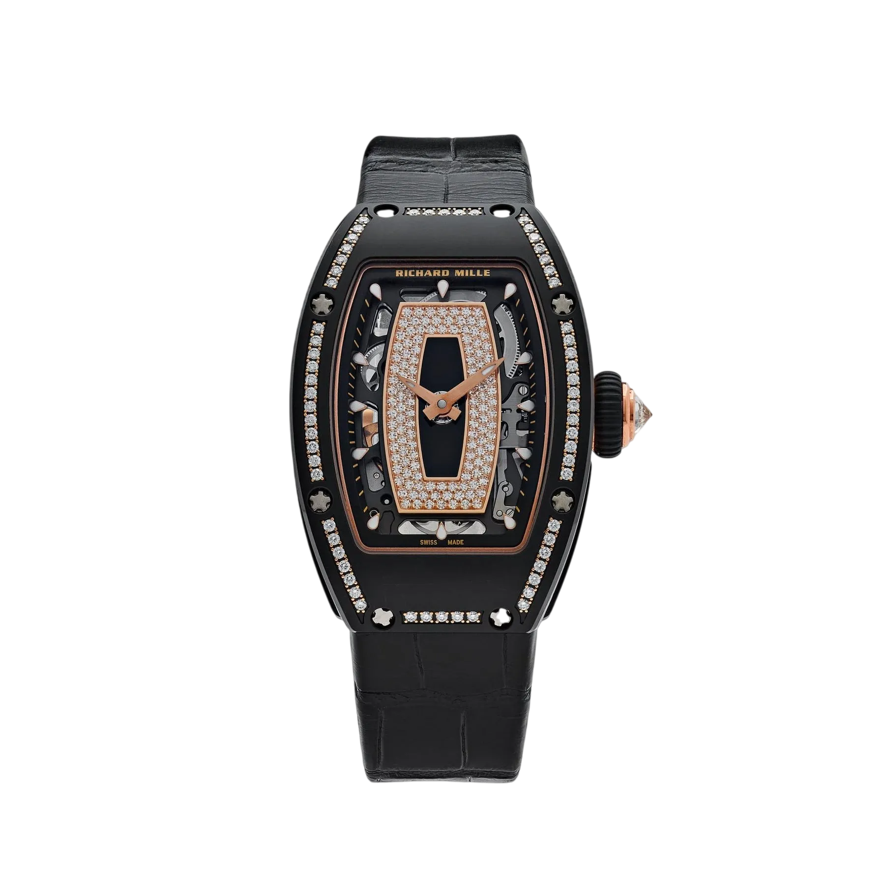 Richard Mille RM 07-01 black ceramic diamond set luxury women's watch with tonneau case