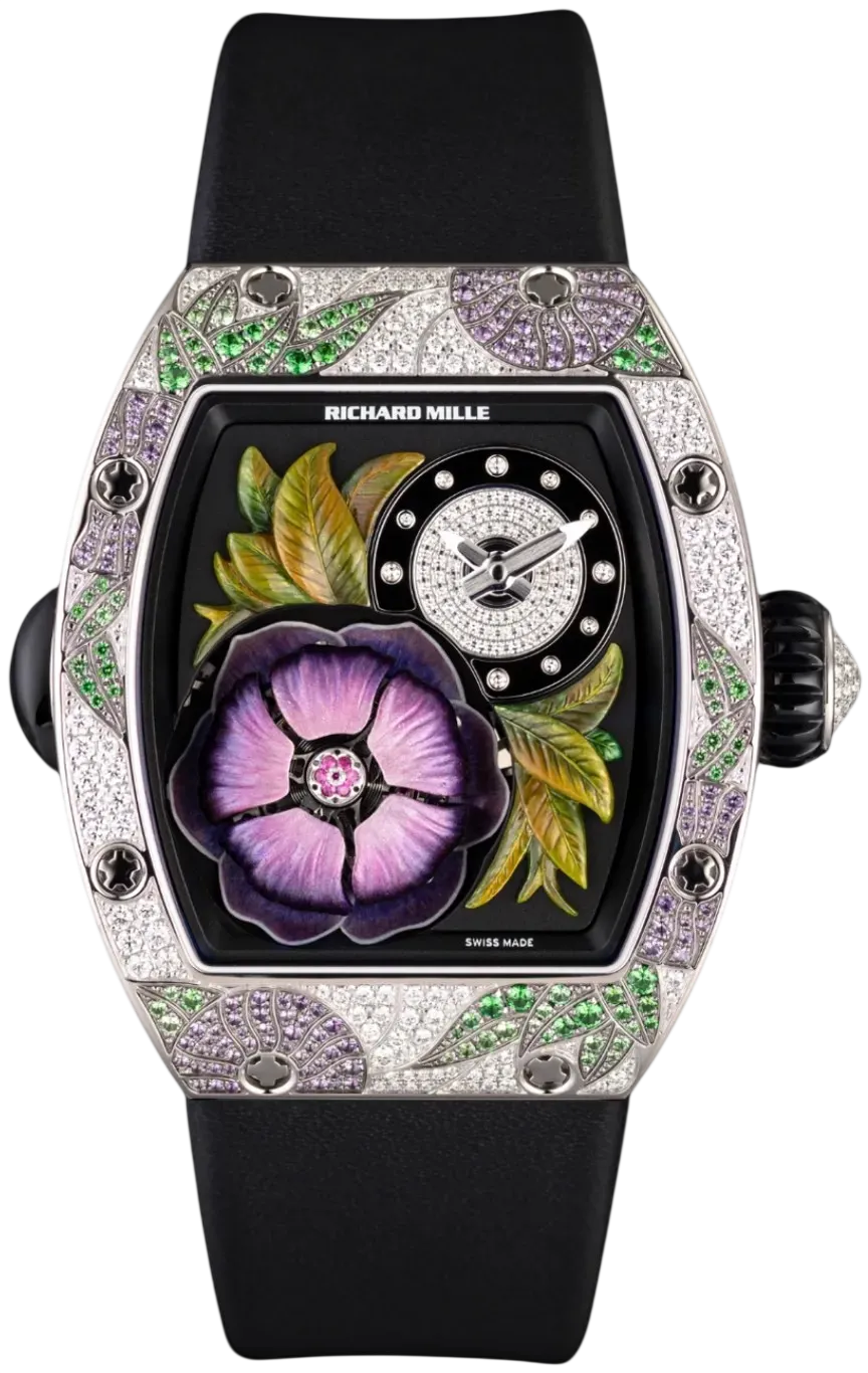 Richard Mille RM 19-02 Tourbillon Fleur luxury watch with diamond set case and purple flower dial