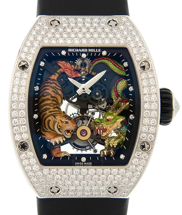 Richard Mille RM 51-01 Tiger and Dragon tourbillon luxury watch with diamond set case and skeleton movement