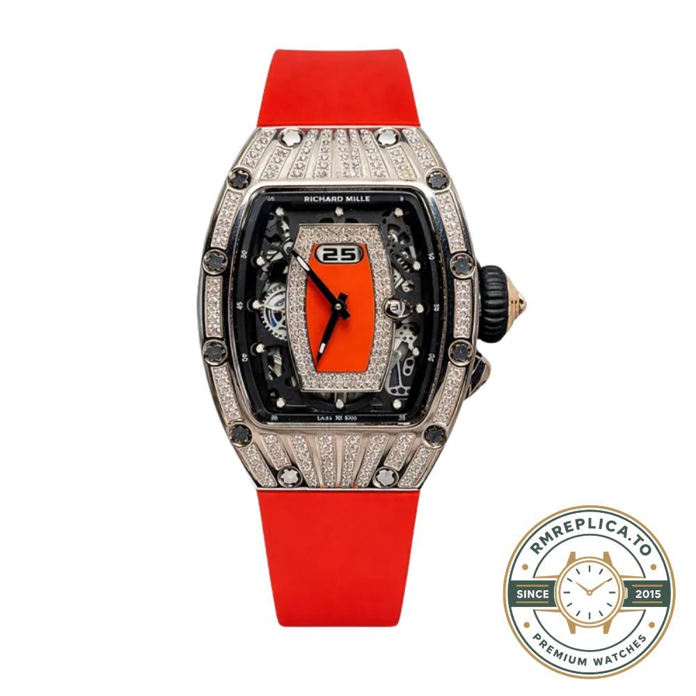 Richard Mille RM 037 replica diamond-set case red rubber strap luxury ladies wristwatch first image – richard mille replica