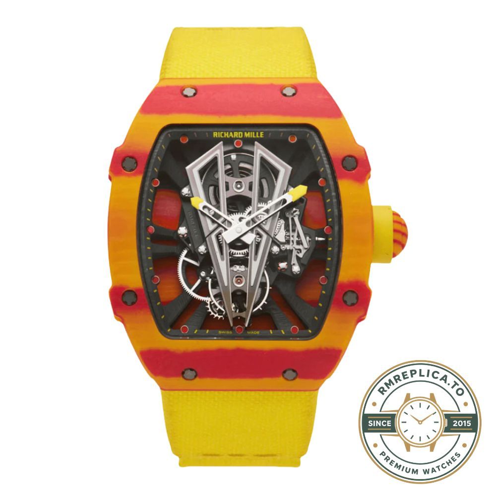 Richard Mille replicas RM27-03 Rafael Nadal Tourbillon carbon fiber yellow red case side profile view – richard mille replicas