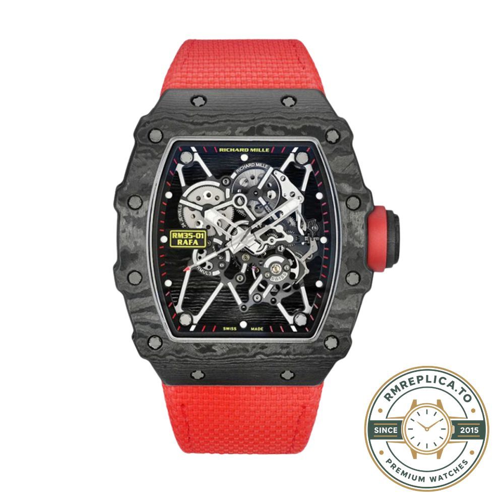 Richard Mille replicas RM 35-01 Rafael Nadal crown detail on NTPT carbon case – richard mille replicas