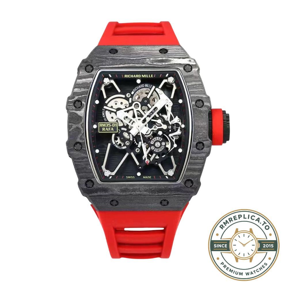 Best Richard Mille replica RM 35-01 caseback view showing exhibition back and movement – best richard mille replica