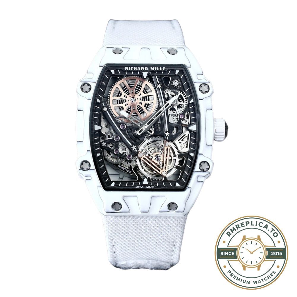 Richard Mille RM27-05 Rafael Nadal Flying Tourbillon white case caseback engraving detail – best richard mille replica